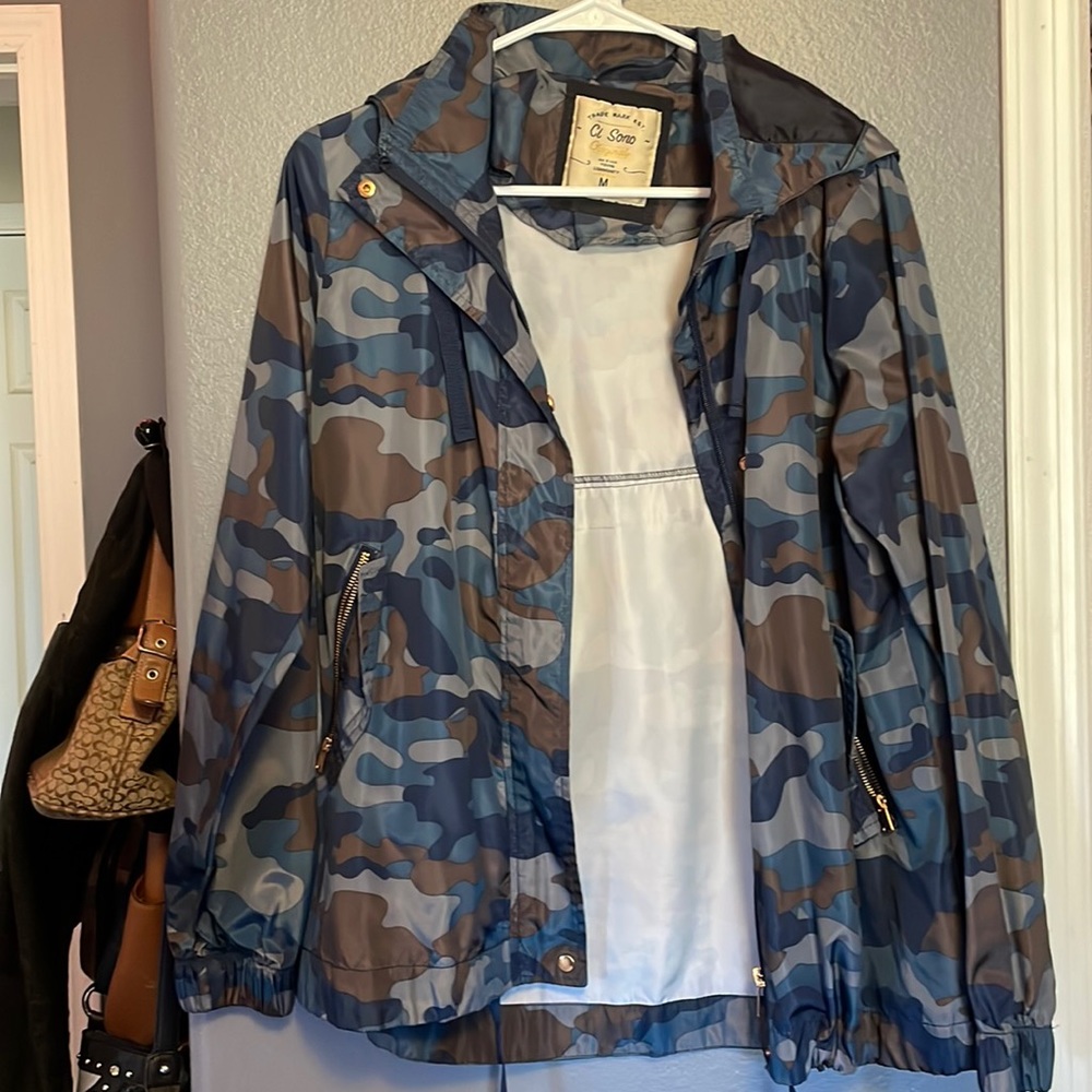 Navy blue camo bomber jacket